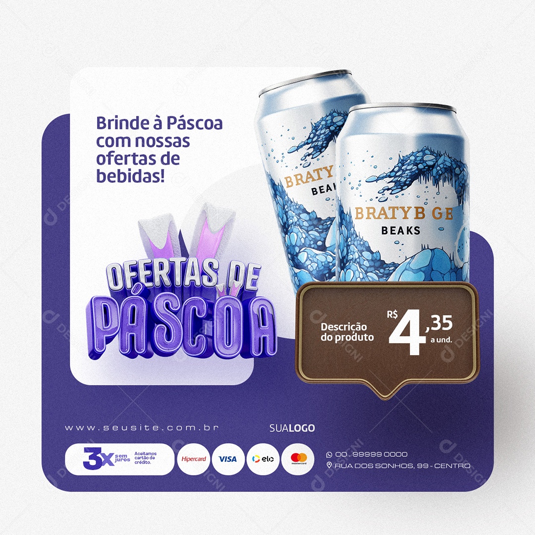 Ofertas de Páscoa Supermercado ofertas de bebidas Social Media PSD Editável