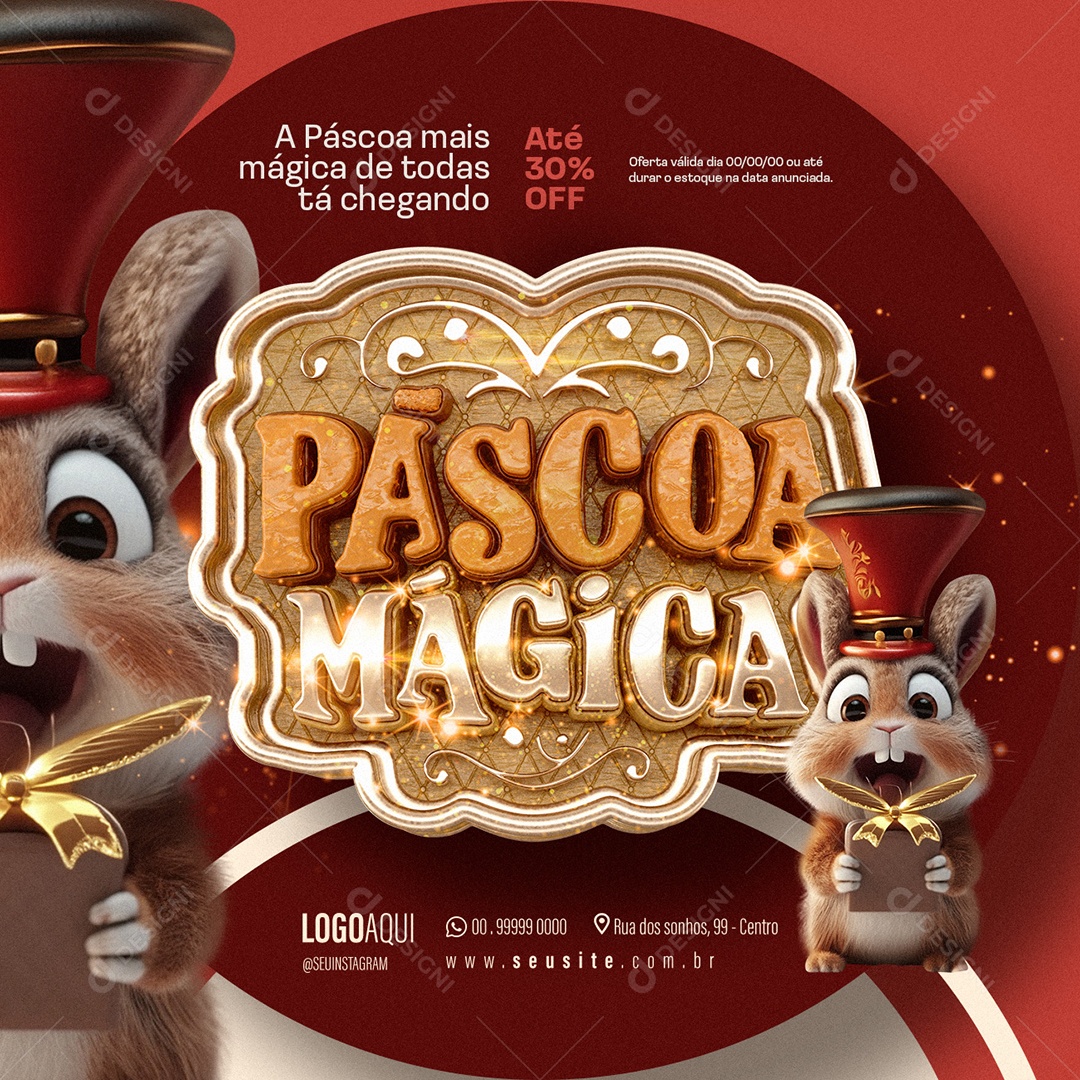 Páscoa Mágica Supermercado Até 30% Off a páscoa mais mágica de todas Social Media PSD Editável