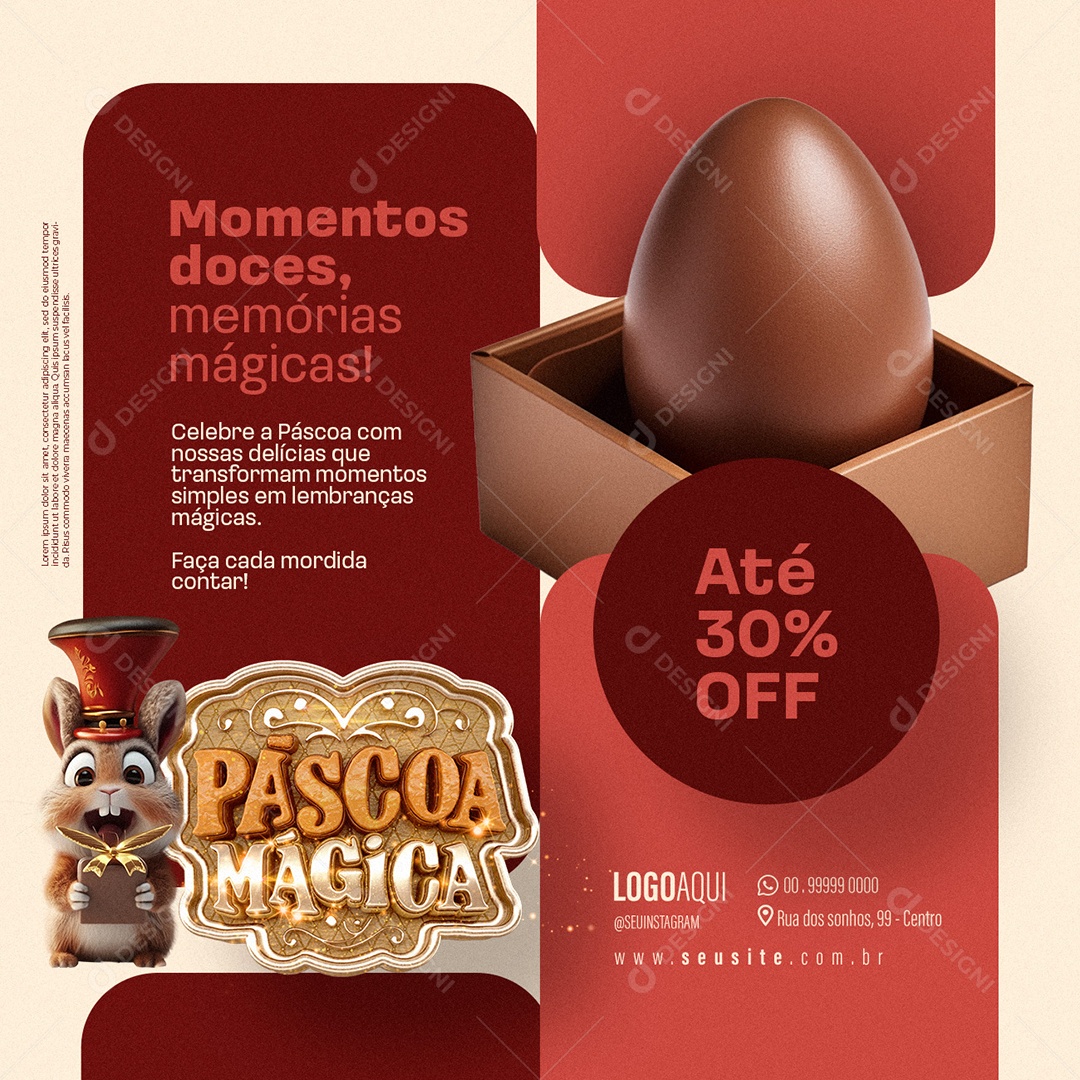 Páscoa Mágica Supermercado Até 30% Off Momentos doces Social Media PSD Editável