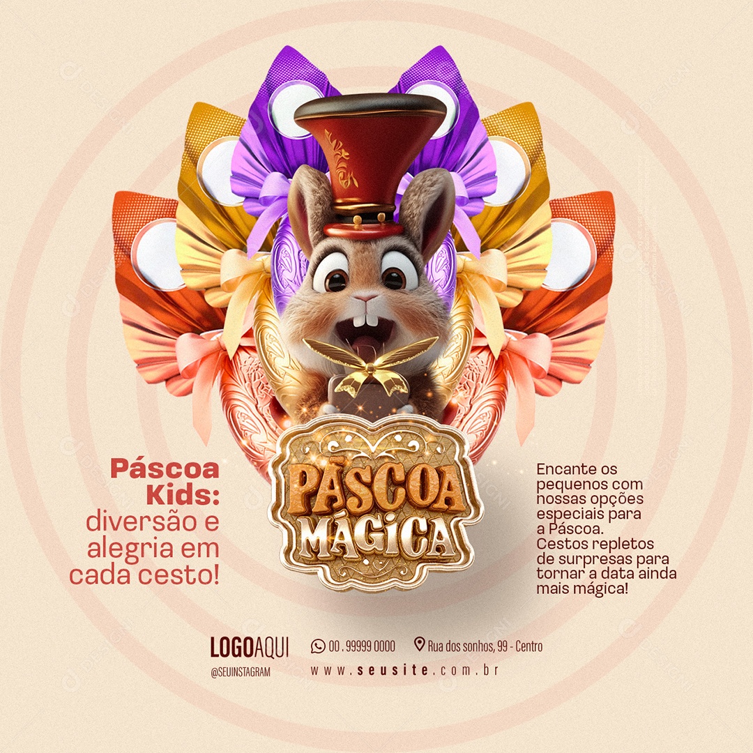 Páscoa Mágica Supermercado páscoa Kids diversão e alegria Social Media PSD Editável