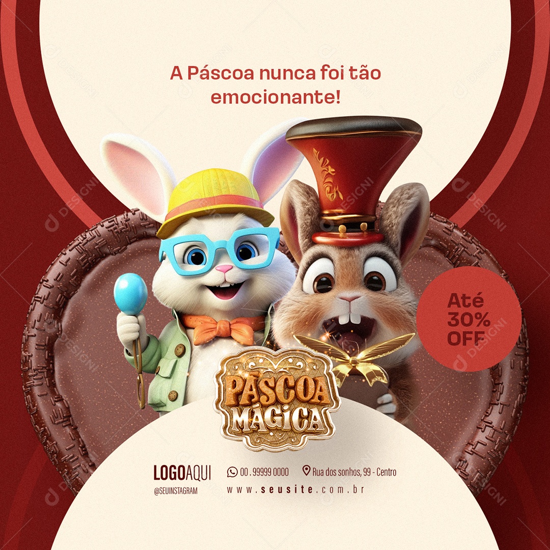 Páscoa Mágica Supermercado Até 30% Off Social Media PSD Editável