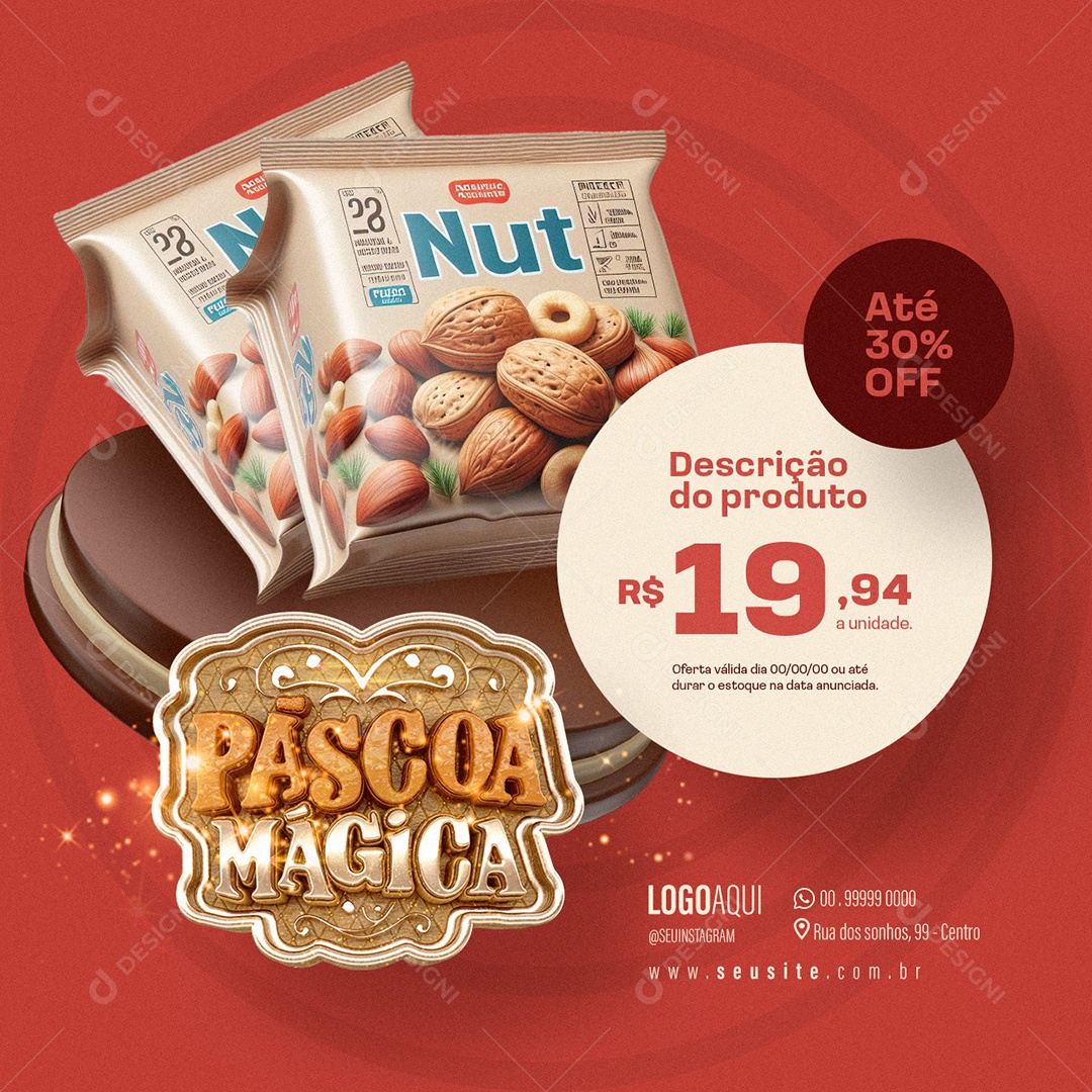 Páscoa Mágica Supermercado Nozes Até 30% Off Social Media PSD Editável