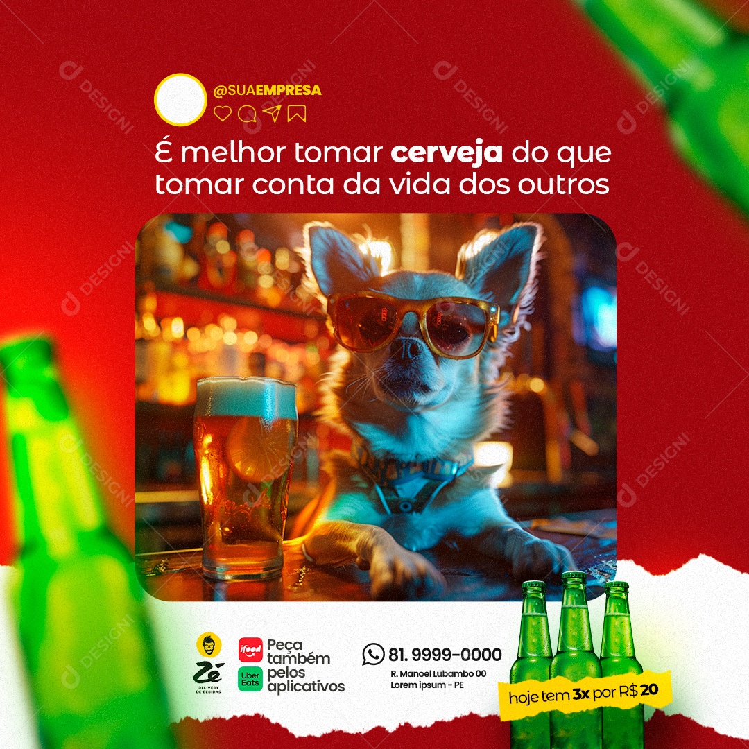 É Melhor Cerveja do que Tomar Conta da Vida dos Outros Social Media PSD Editável