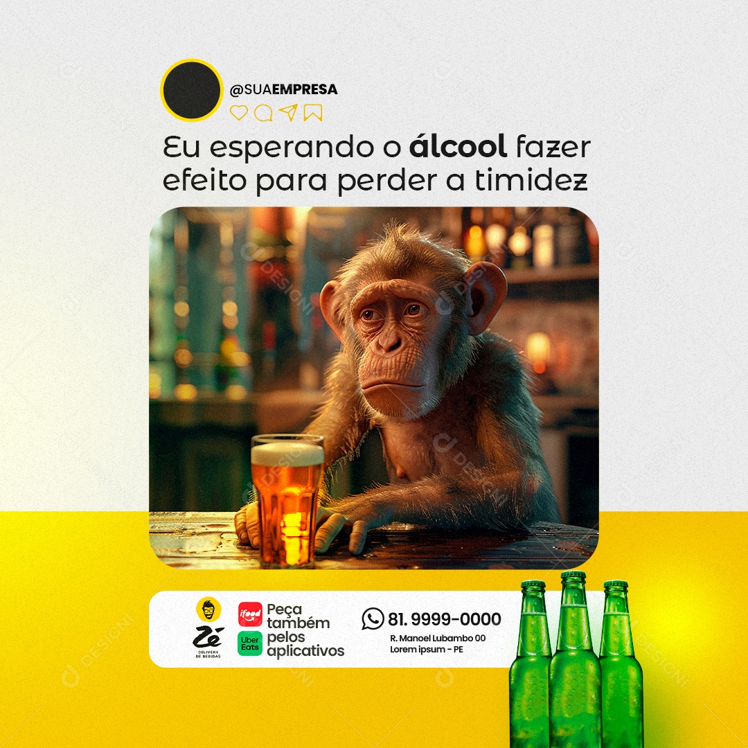 Eu Esperando o Álcool Fazer Efeito para Perder a Timidez Social Media PSD Editável