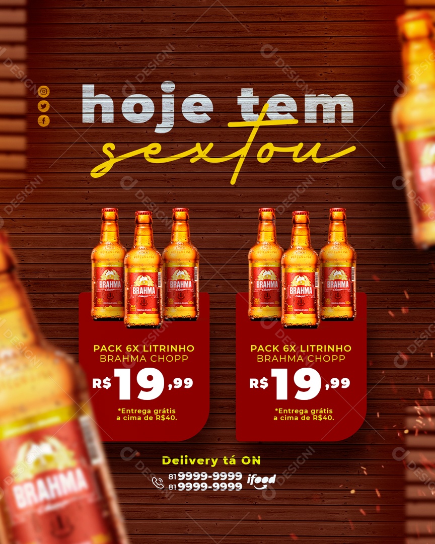 Hoje tem Sextou Pack Litrinho Brahma Choop Social Media PSD Editável