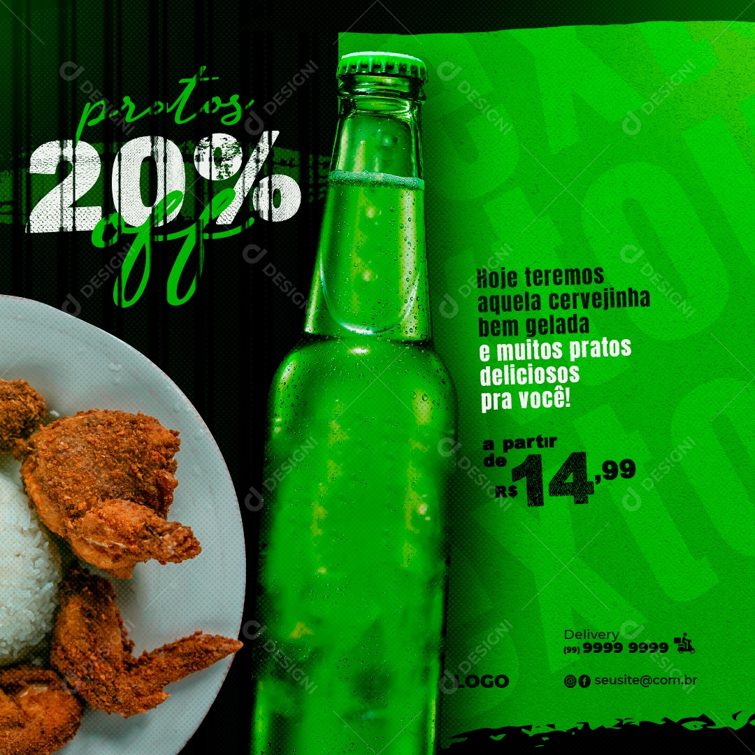 Bar Hoje Temos Aquela Ceervejinha bem Gelada e Muitos Pratos Deliciosos Social Media PSD Editável