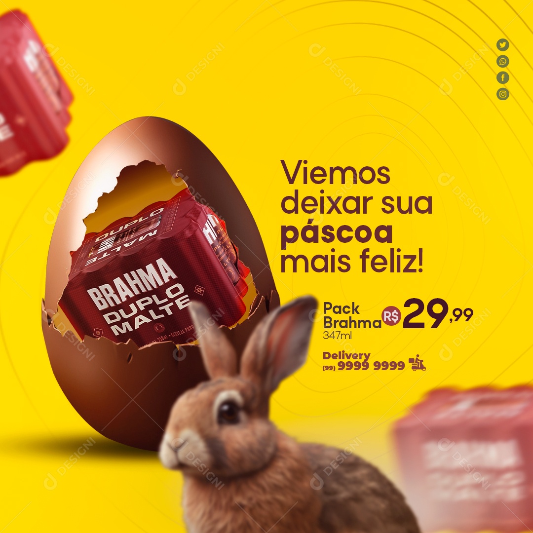 Viemos Deixar sua Páscoa mais Feliz Pack Brahma 29,99 Social Media PSD Editável