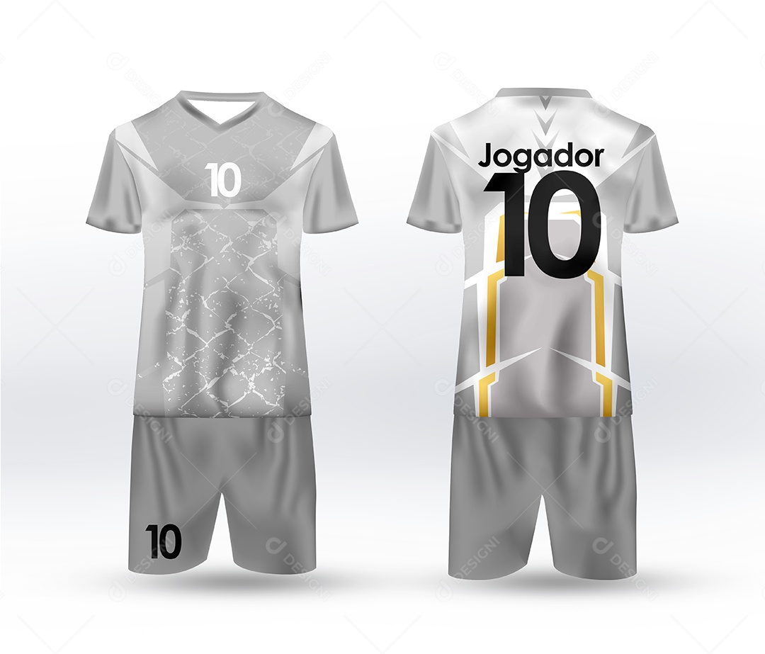 Uniforme de Futebol Cinza e Branco Mockup PSD Editável