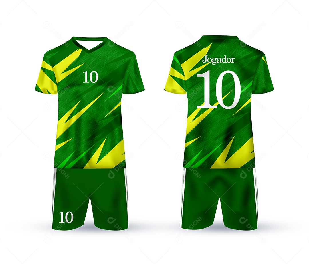 Uniforme de Futebol Verde e Amarelo Mockup PSD Editável
