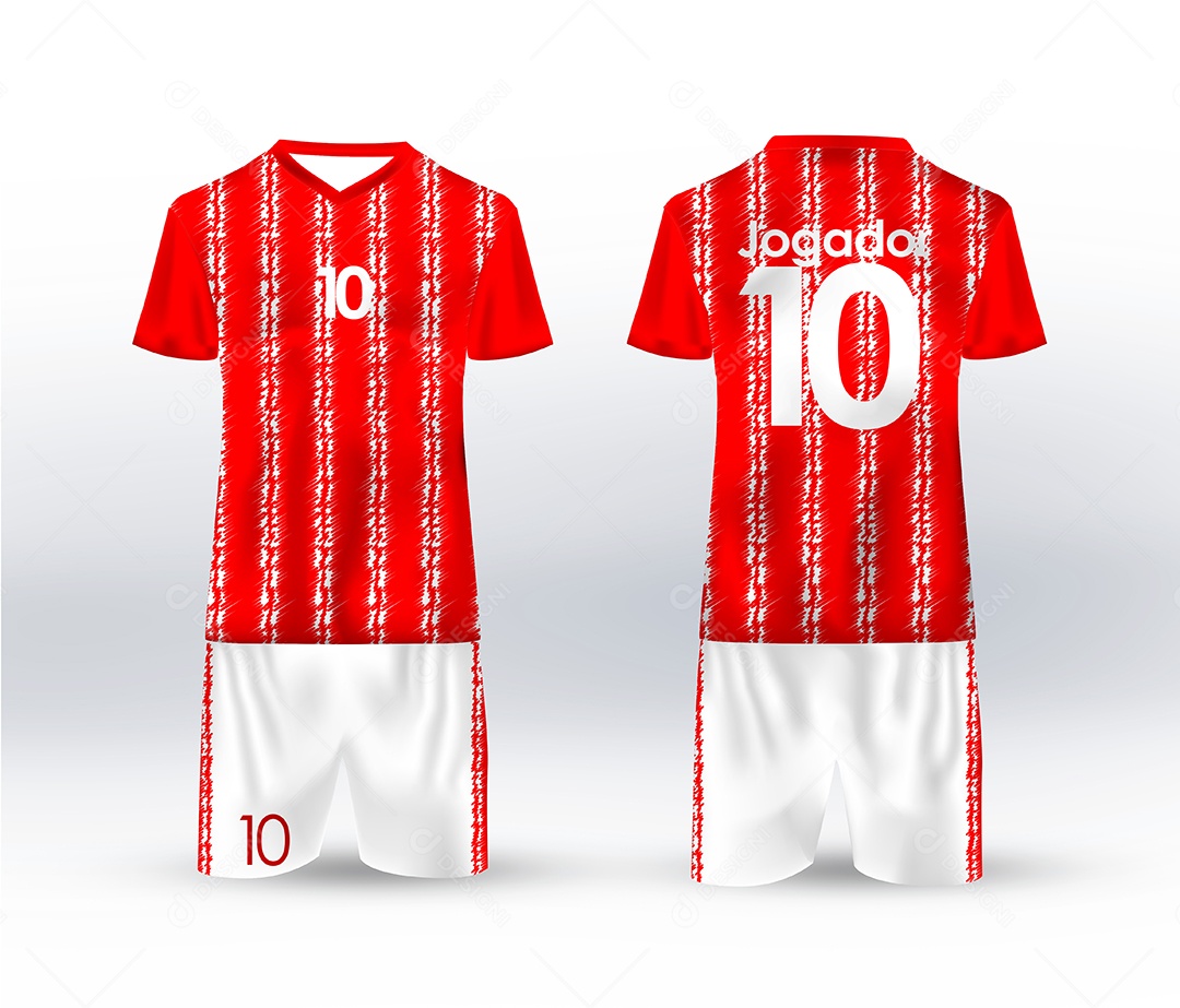Uniforme de Futebol Vermelho e Branco Mockup PSD Editável