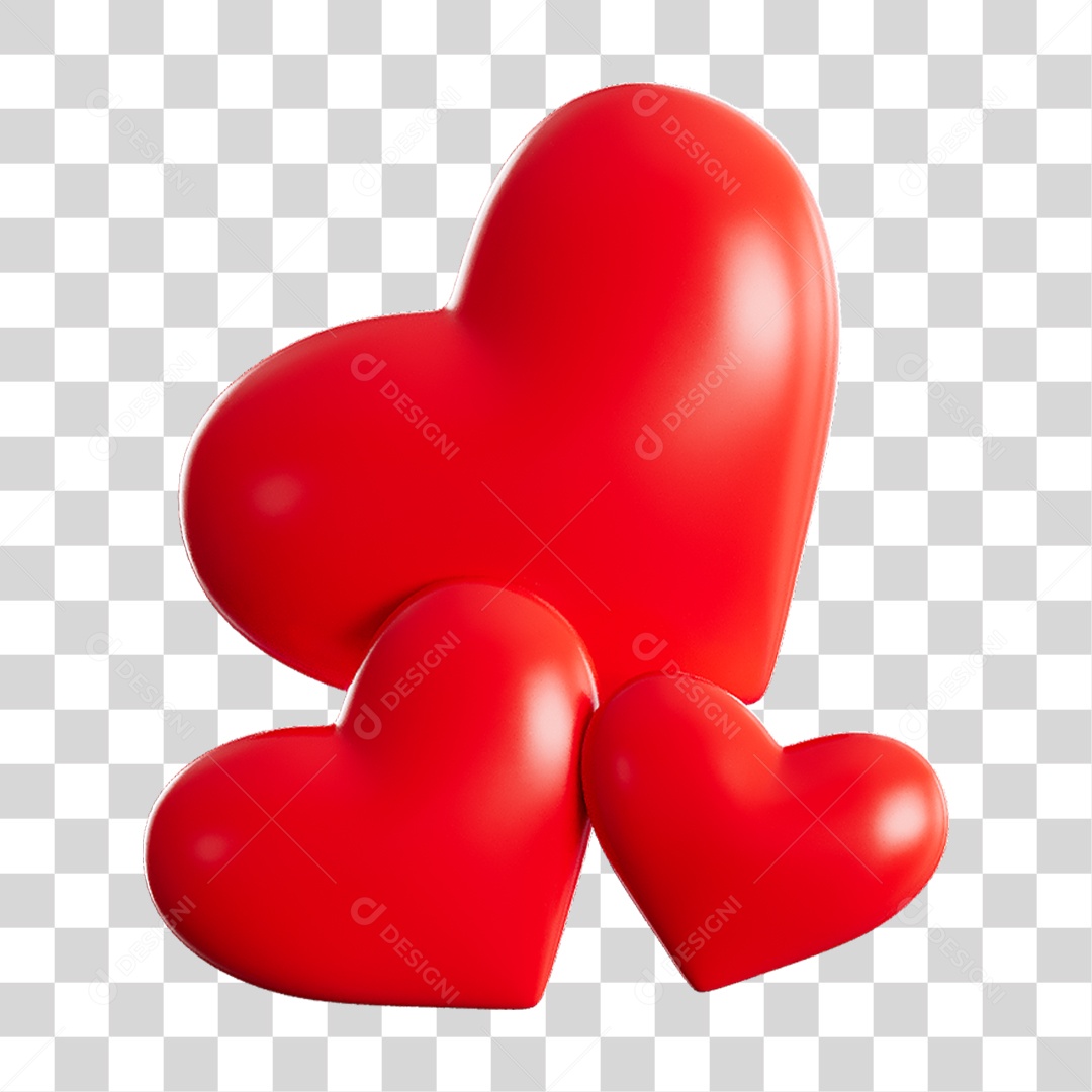 Elemento 3D Corações PNG Transparente