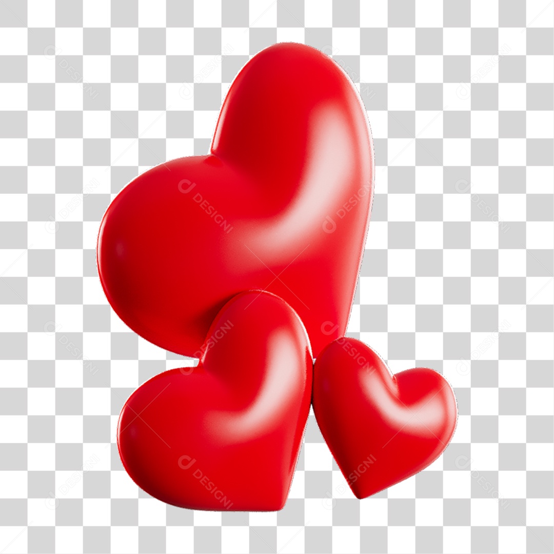 Elemento 3D Corações PNG Transparente