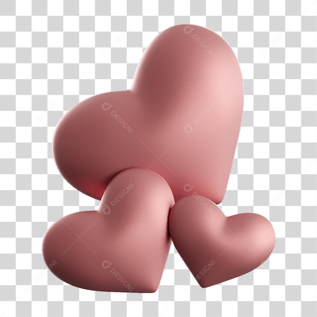 Elemento 3D Corações PNG Transparente