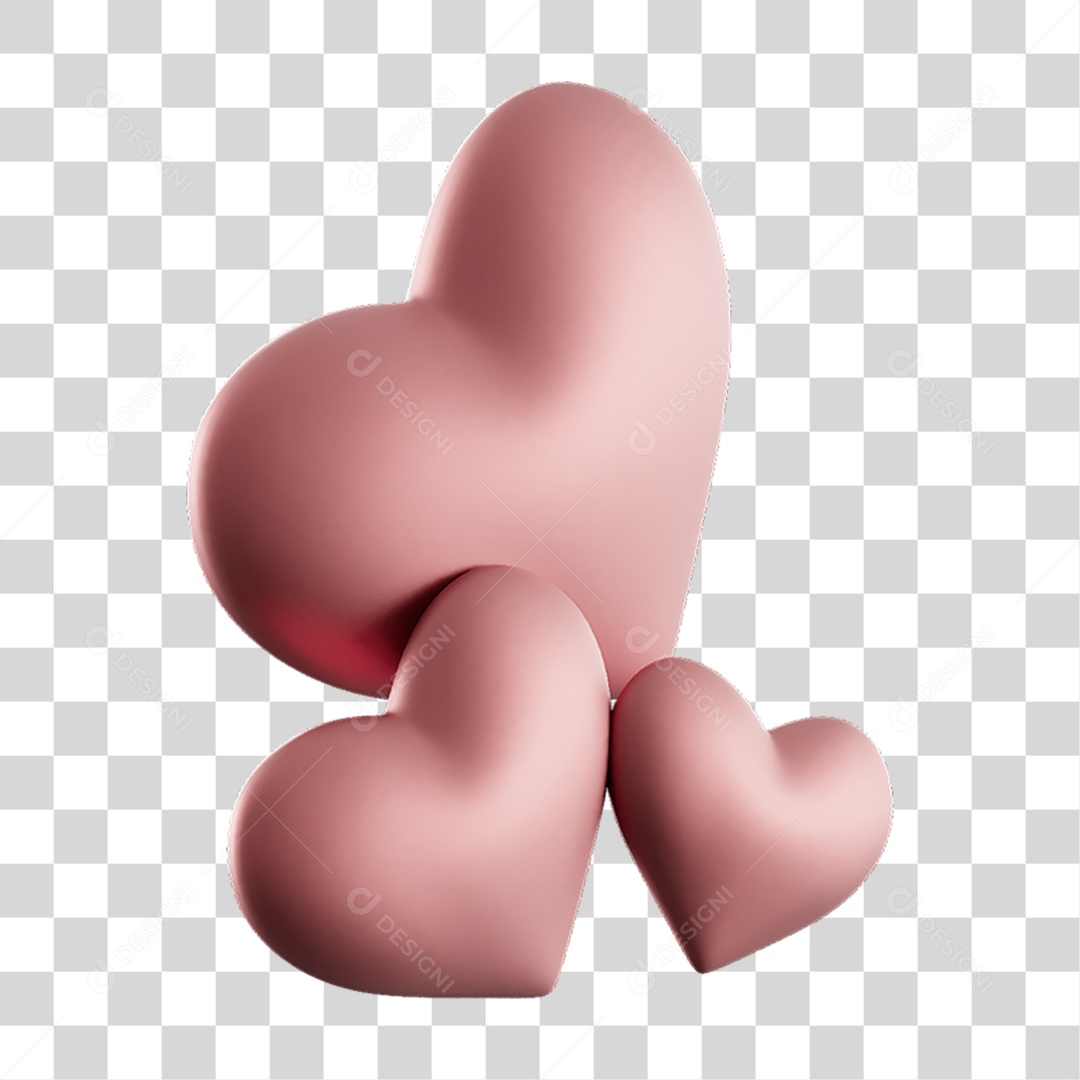 Elemento 3D Corações PNG Transparente