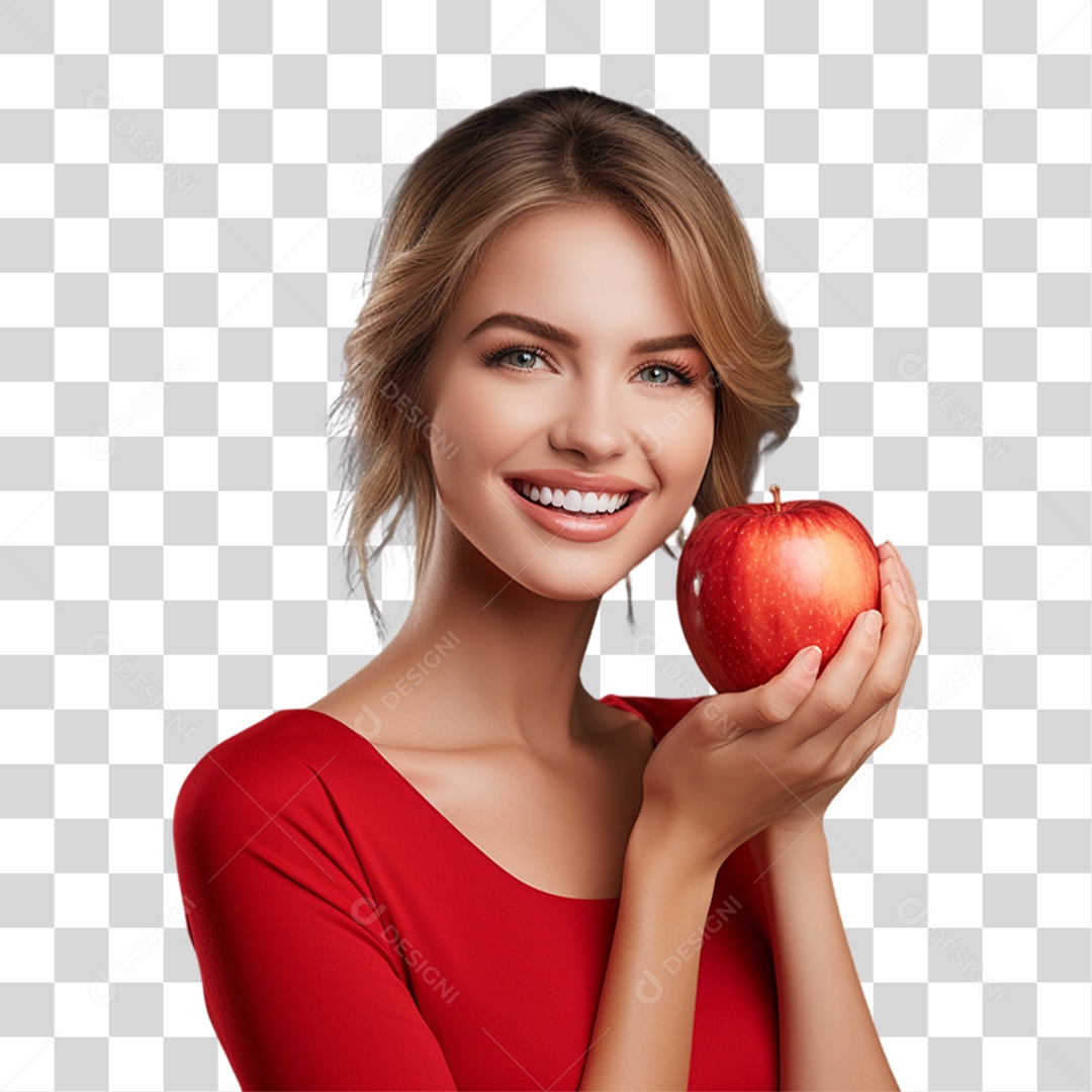 Woman with Apple in Her Hands Transparent PNG