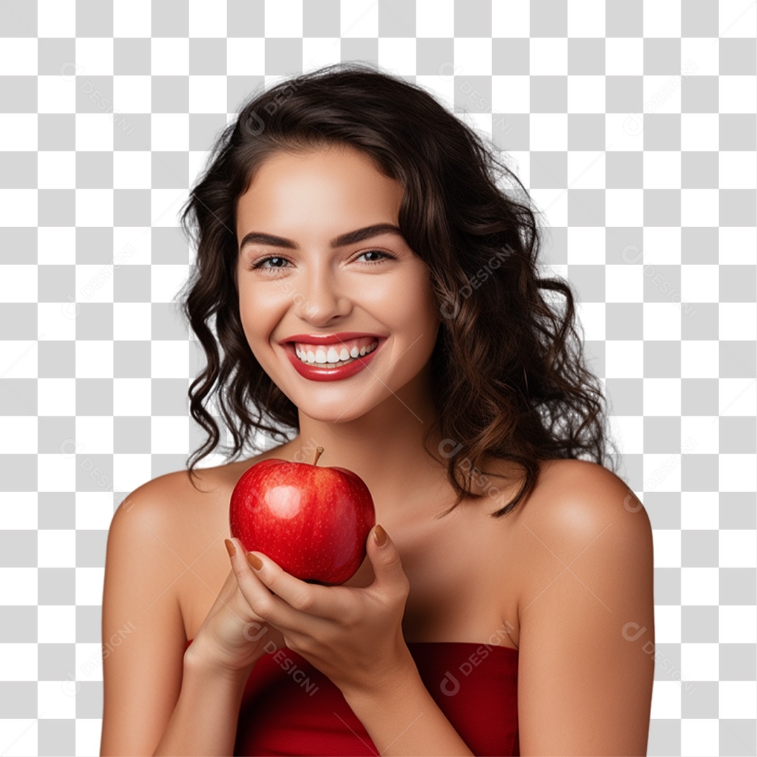 Woman with Apple in Her Hands Transparent PNG