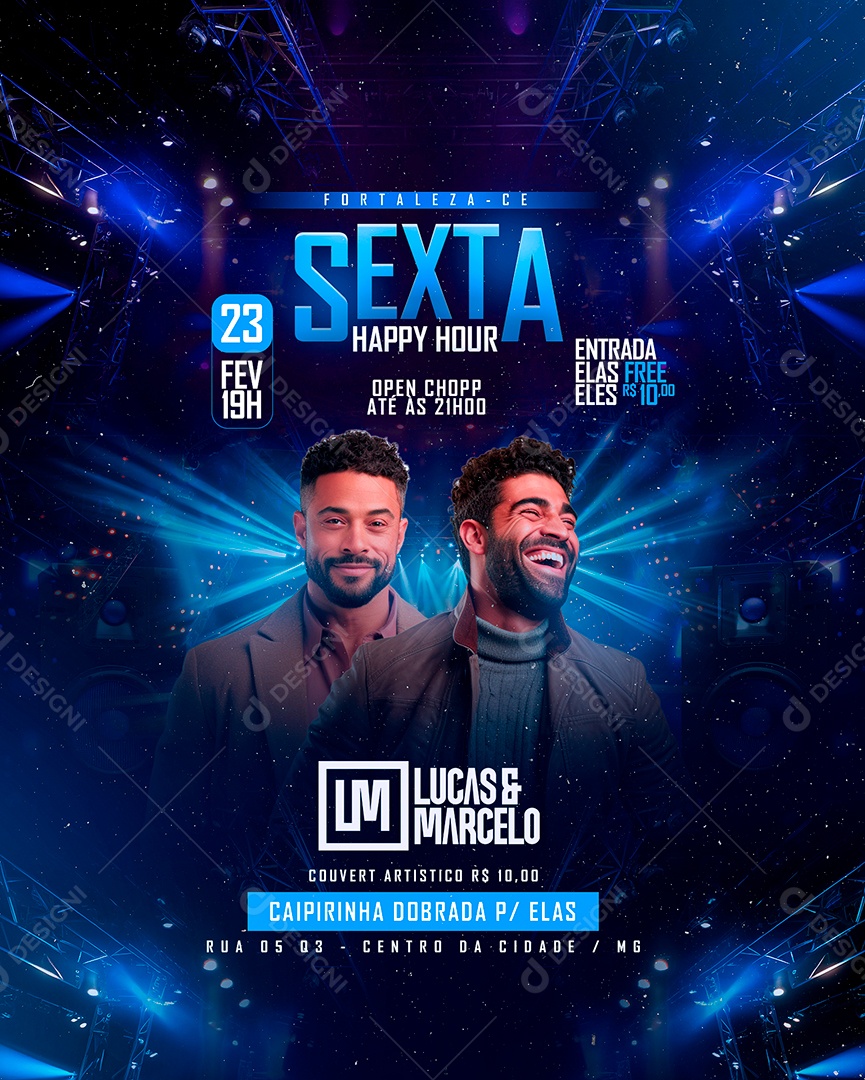 Flyer Sexta Happy Hour Lucas e Marcelo Social Media PSD Editável
