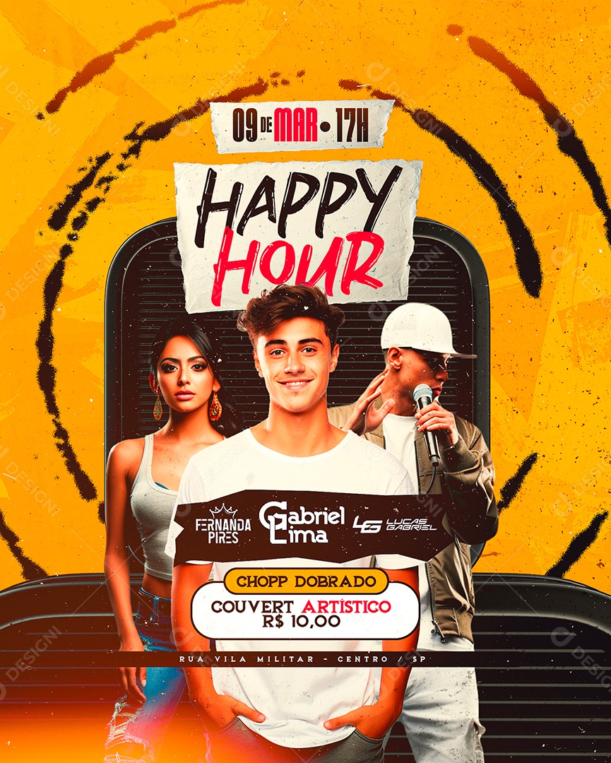 Flyer Happy Hour Fernanda Pires Gabriel Lima Lucas Gabriel Social Media PSD Editável