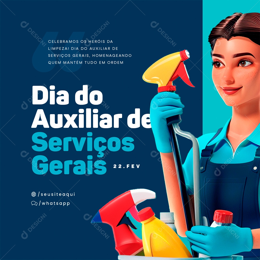 Dia do Auxiliar de Serviços Gerais 22 De Fevereiro Celebramos os Heróis Social Media PSD Editável