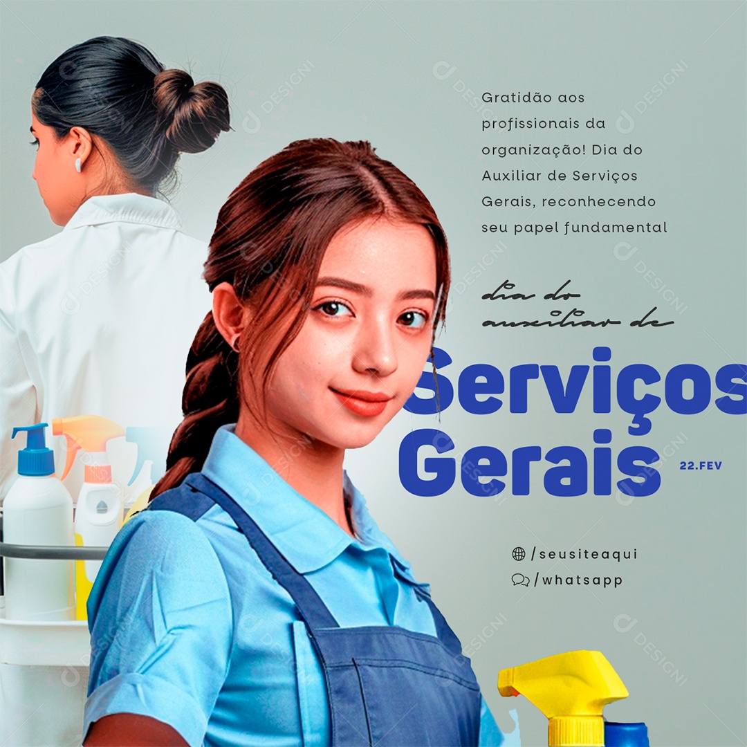 Dia do Auxiliar de Serviços Gerais 22 De Fevereiro Gratidão aos profissionais Social Media PSD Editável