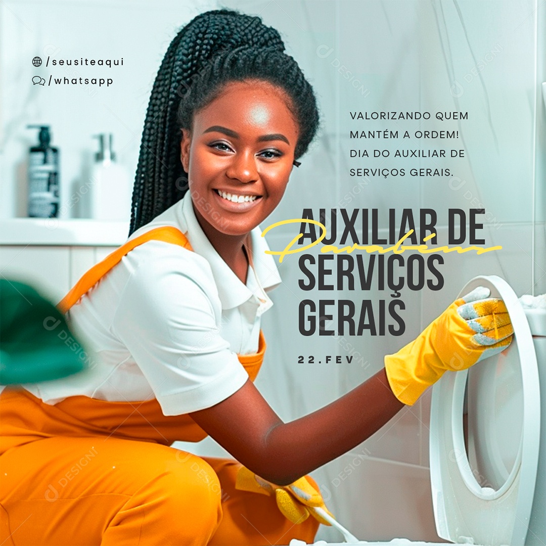 Dia do Auxiliar de Serviços Gerais Parabéns Social Media PSD Editável