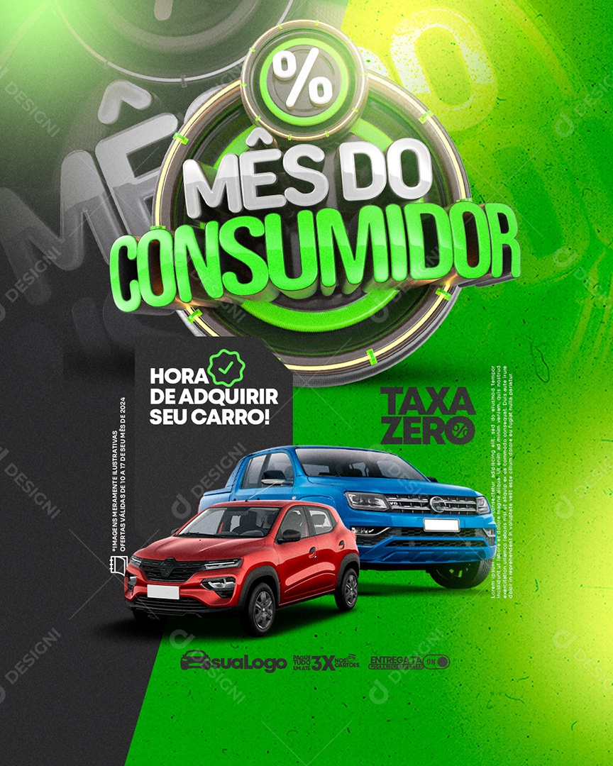 Concessionária Mês do Consumidor Taxa Zero Hora de Adquirir seu Carro Social Media PSD Editável