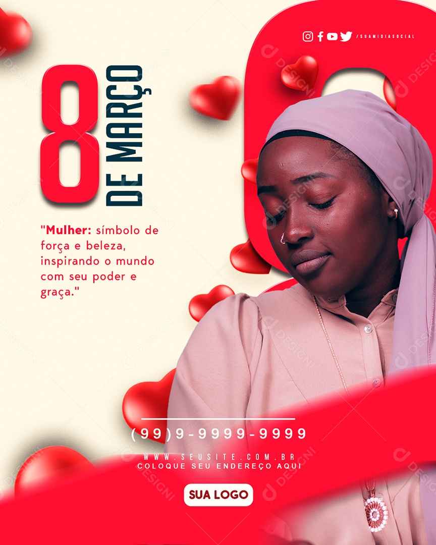 Dia Internacional das Mulheres 8 De Março Símbolo de força e beleza Social Media PSD Editável