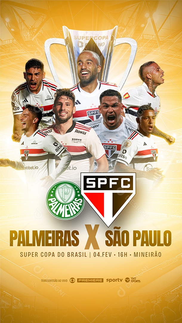Story Social Media Jogo Super Copa do Brasil Palmeiras x São Paulo PSD Editável