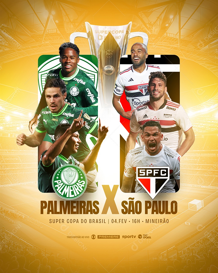 Jogo Super Copa do Brasil Palmeiras x São Paulo Transmissão Ao Vivo Social Media PSD Editável