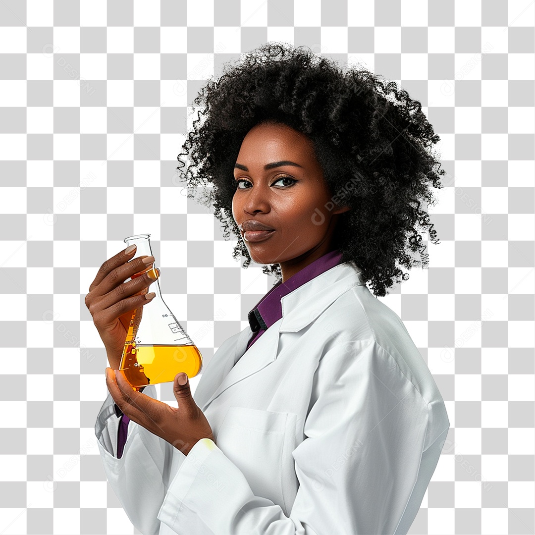 Mulher Cientista com Jaleco Branco PNG Transparente