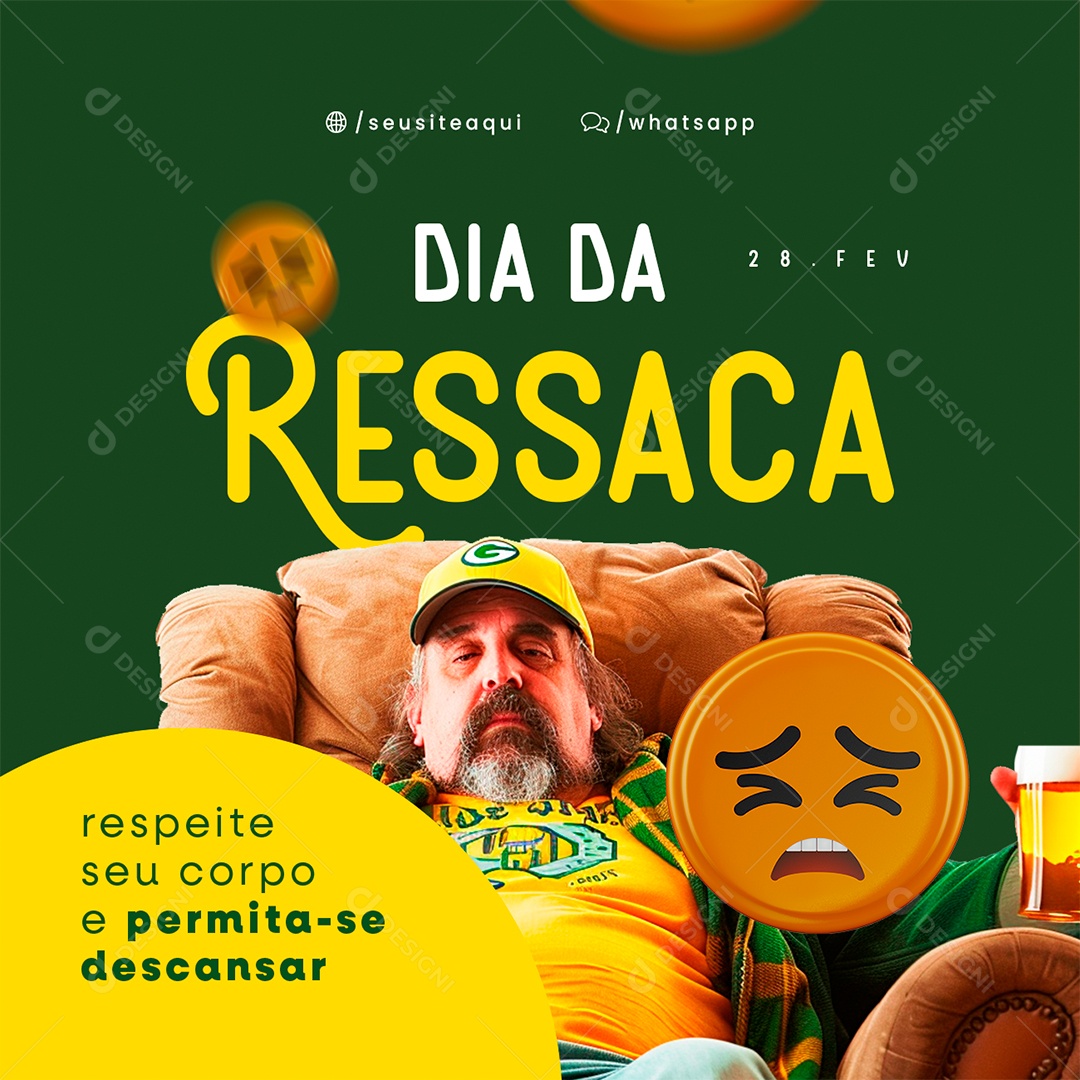 Dia da Ressaca 28 De Fevereiro Respeite seu corpo Social Media PSD Editável