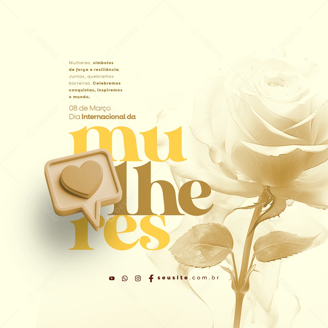 Dia Internacional da Mulher 08 de Março Símbolos de força Social Media PSD Editável