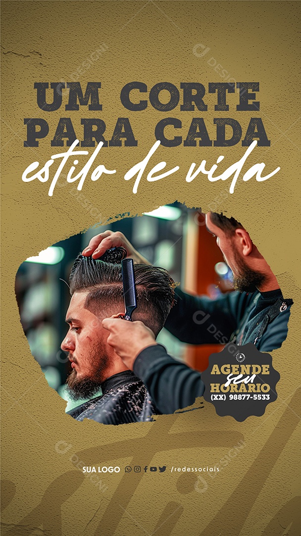 Story Barbearia um Corte para cada estilo de vida Agende seu Horário Social Media PSD Editável