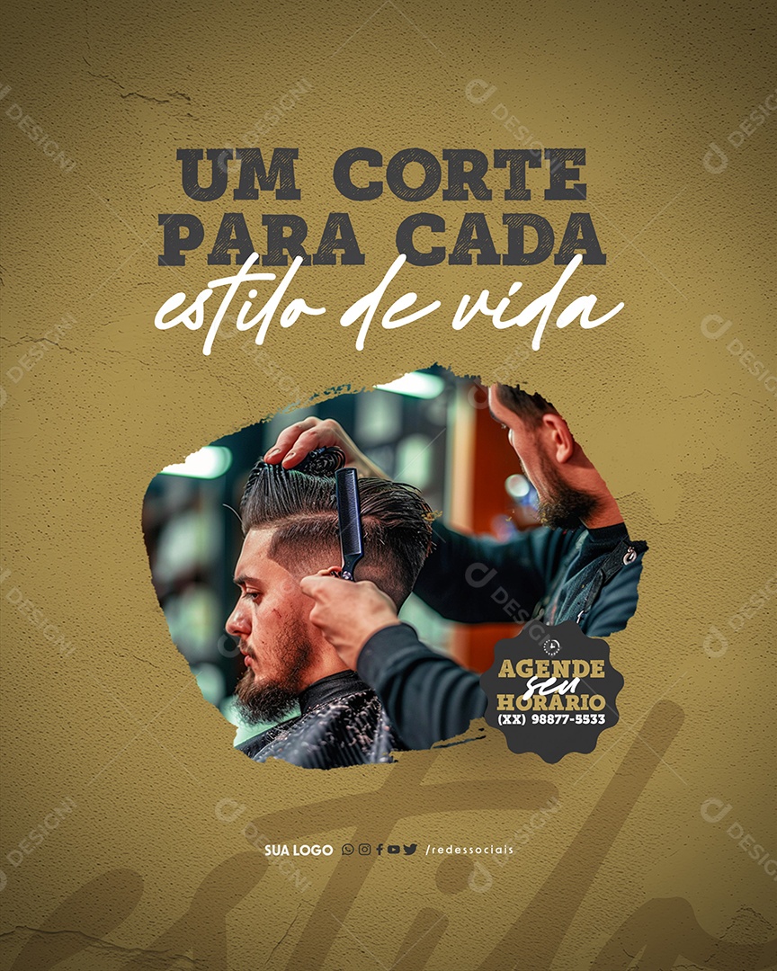 Barbearia um Corte para cada estilo de vida Agende seu Horário Social Media PSD Editável
