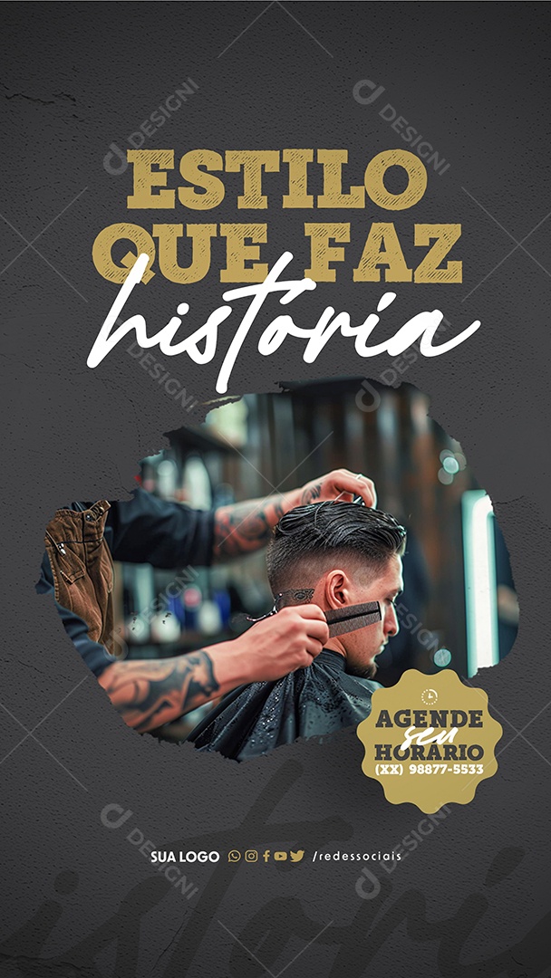 Story Barbearia Estilo que faz história Agende seu horário Social Media PSD Editável