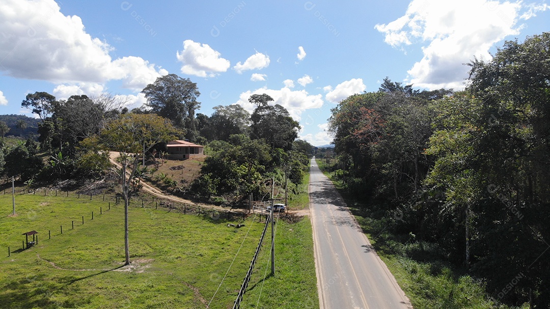 Avenida com fazenda de um lado