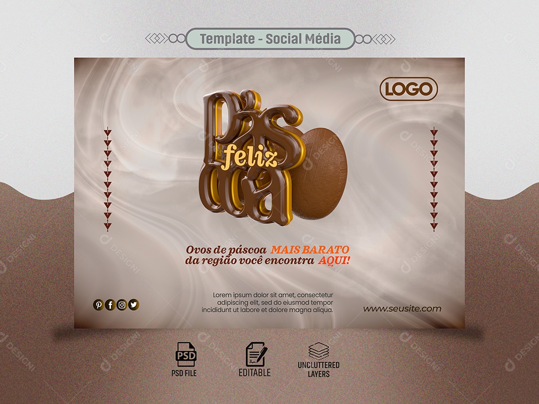 Banner Feliz Páscoa Ovos mais Baratos da Região Você Encontra Aqui Social Media PSD Editável