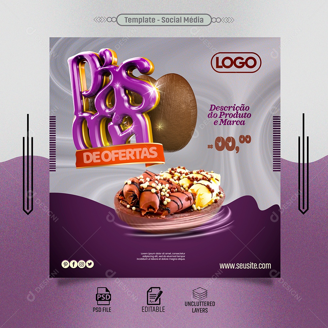 Feed Páscoa de Ofertas Ovos Recheados Social Media PSD Editável