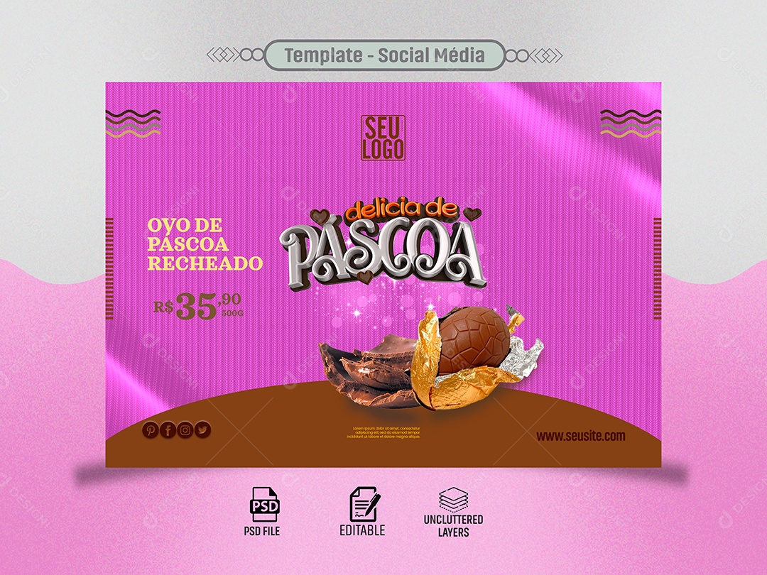 Banner Delicia de Páscoa Ovos Recheado 35,90 500 G Social Media PSD Editável