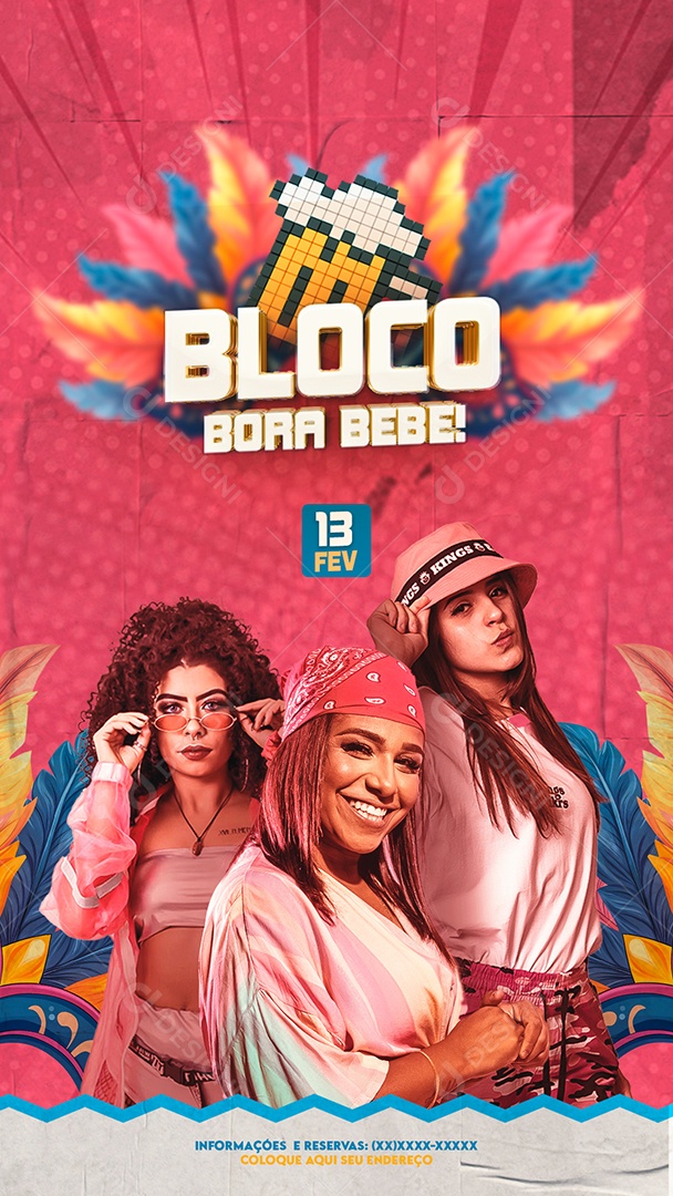 Flyer Story Bloco Bora Bebe 13 de Fevereiro Artistas Social Media PSD Editável