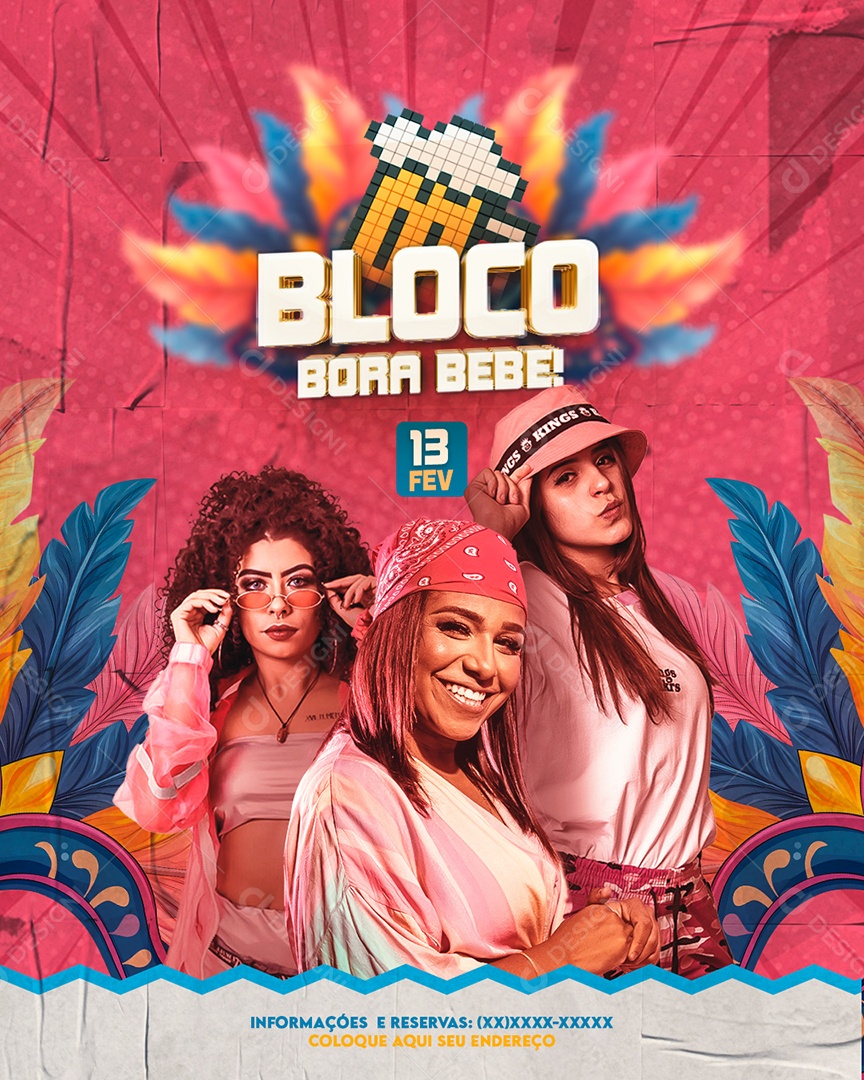 Flyer Bloco Bora Bebe 13 de Fevereiro Artistas Social Media PSD Editável