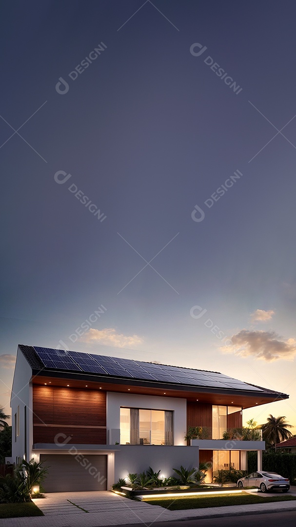 Painel fotovoltaico de energia solar em um telhado