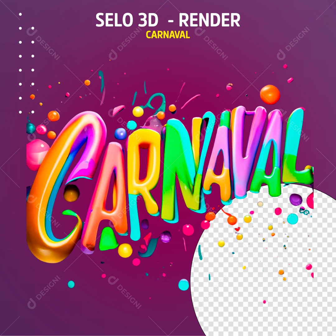 Carnaval Selo 3D Colorido para Composição PSD