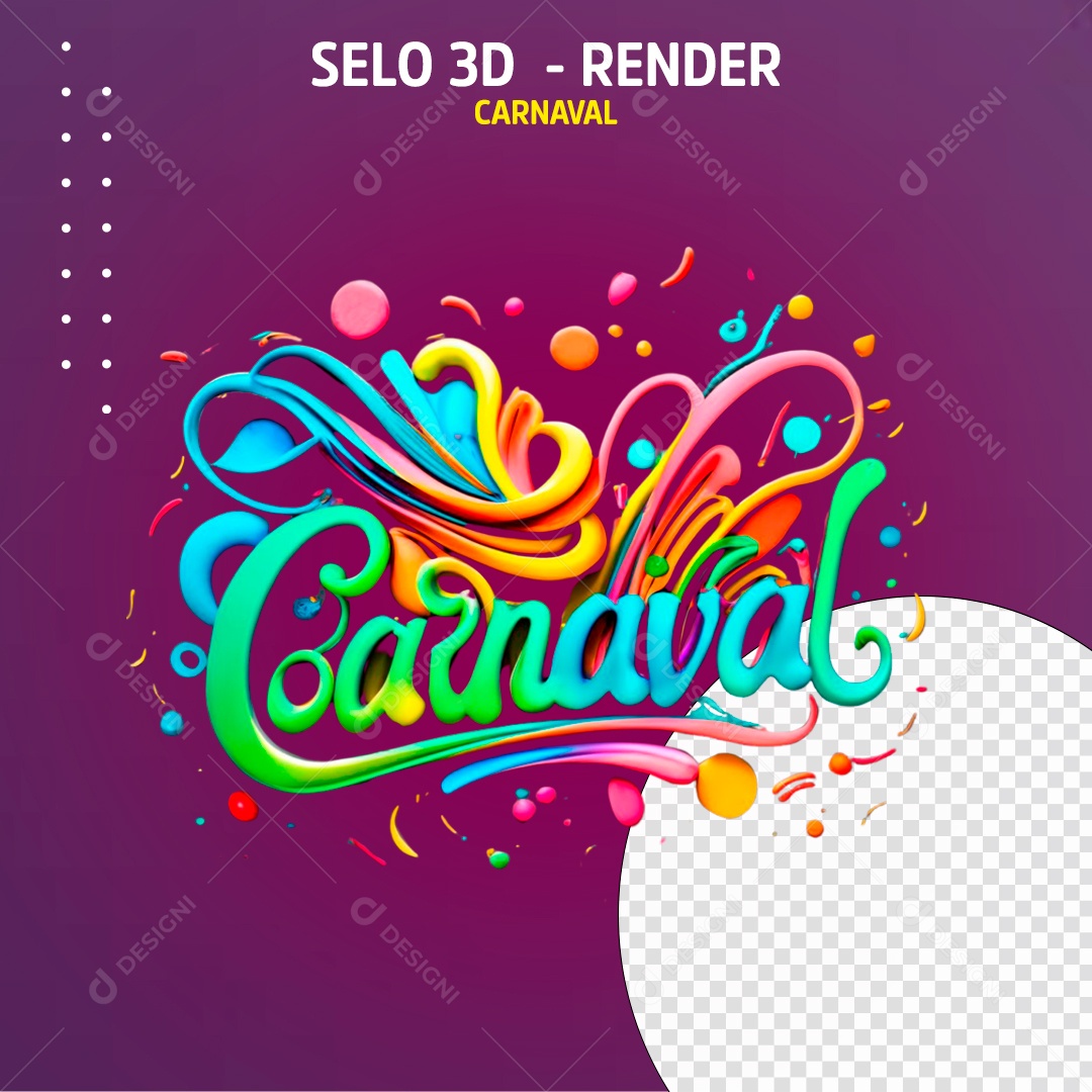 Selo 3D Carnaval Colorido para Composição PSD