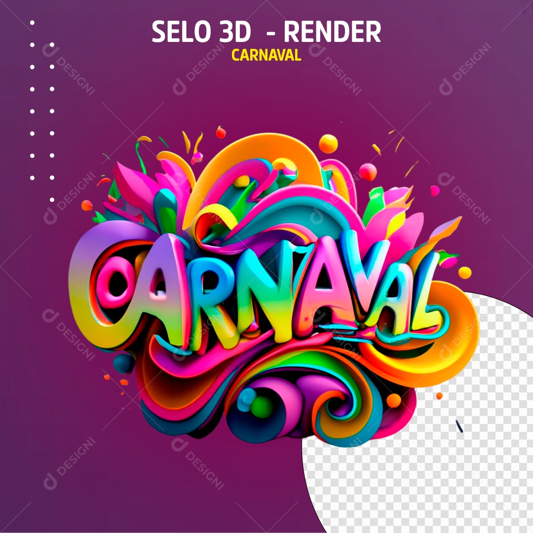 Selo 3D Carnaval Colorido para Composição PSD