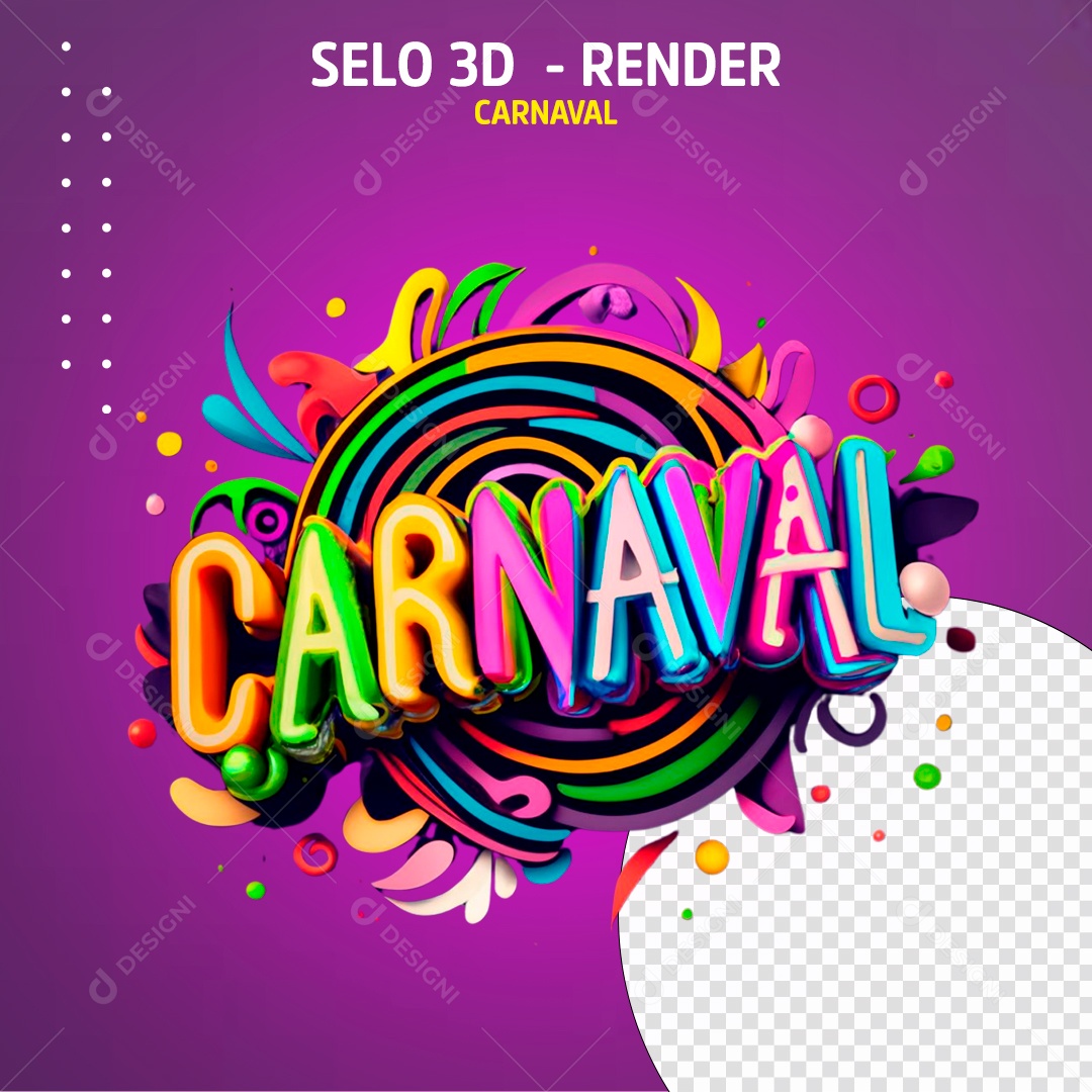 Carnaval Selo 3D Colorido para Composição PSD