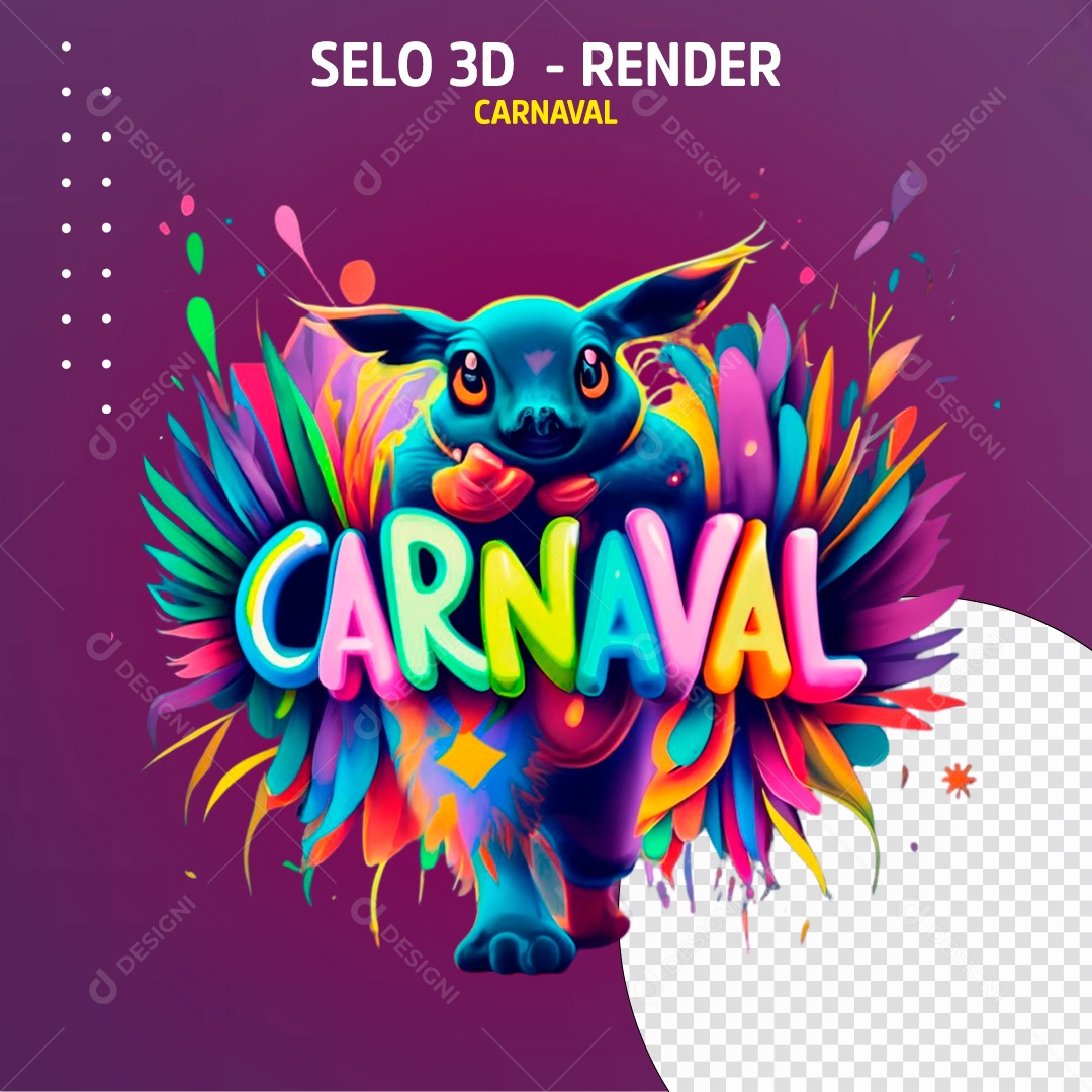 Carnaval com Morcego Selo 3D Colorido para Composição PSD