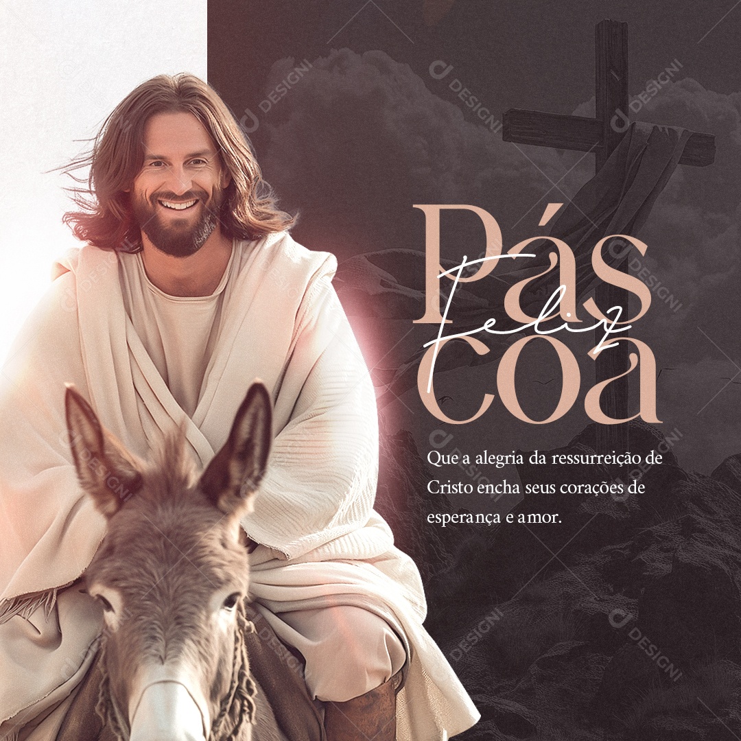 Feliz Páscoa Que a Alegria da Ressureição de Cristo encha seus corações Social Media PSD Editável