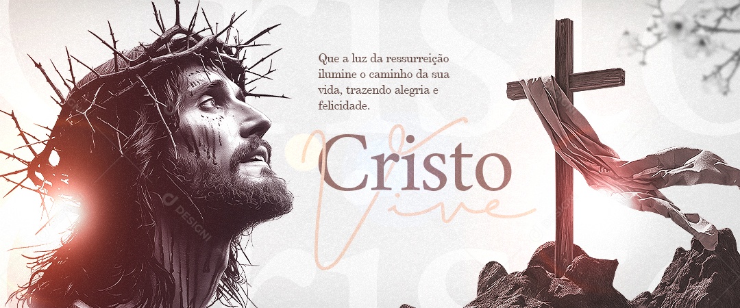 Banner Páscoa Cristo Vive Que a luz da ressureição ilumine o caminho Social Media PSD Editável