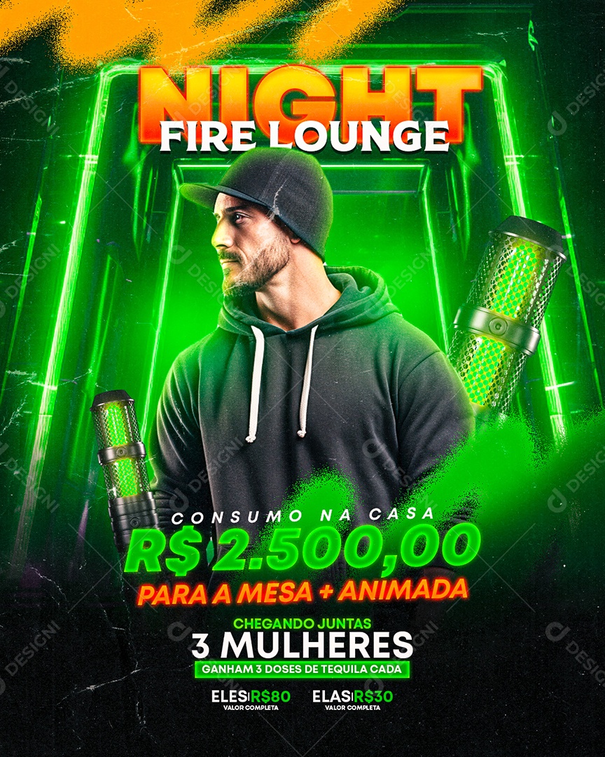 Flyer Night Fire Loung Show Social Media PSD Editável
